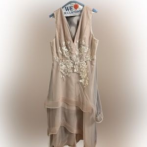 BCBG maxAzria blush floral appliqué tulle gown- NWOT